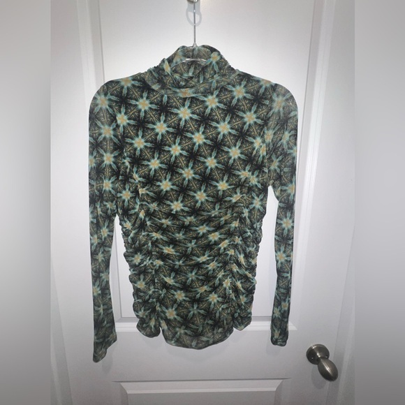 Jane and Delancy Long Sleeve Mesh Turtleneck Black Green Print - Picture 1 of 9